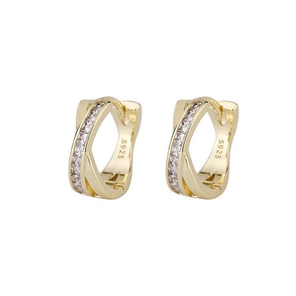 S925 Sterling Silver Earrings Inlaid Crystal Round Plating Earrings Engagement - Picture 3 of 6